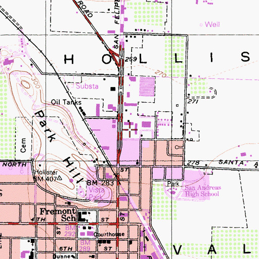 Topographic Map of Hollister Post Office, CA