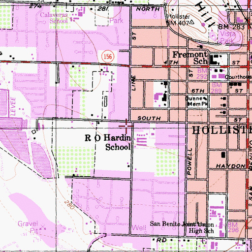 Topographic Map of Hollister School District Office, CA