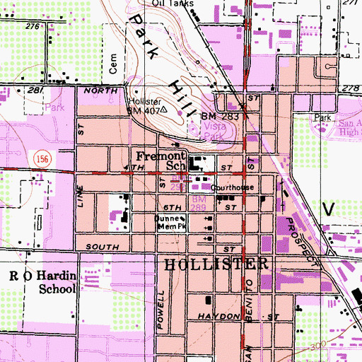 Topographic Map of Pinnacles School, CA