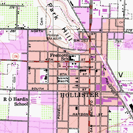 Topographic Map of San Benito County Free Library, CA