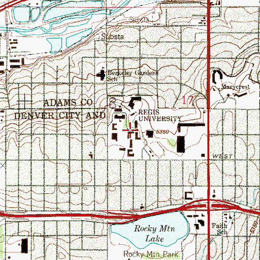 Topographic Map of Regis University, CO