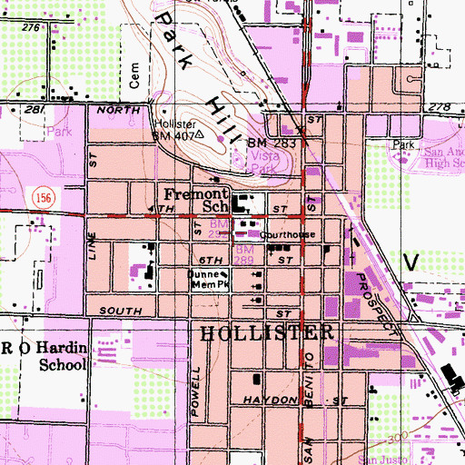 Topographic Map of San Benito County Law Library, CA