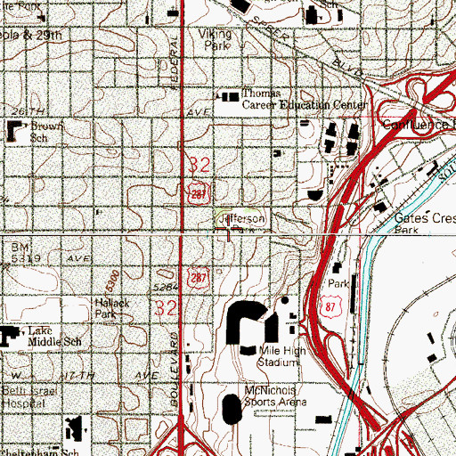 Topographic Map of Jefferson Park, CO