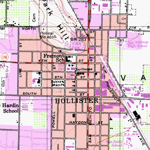 Topographic Map of Hollister City Hall, CA