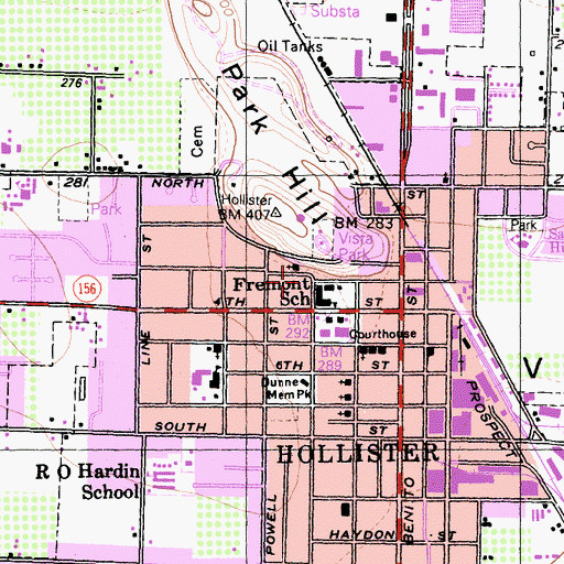 Topographic Map of Hollister Community Center, CA