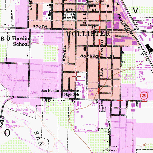 Topographic Map of Hollister Grammar School (historical), CA