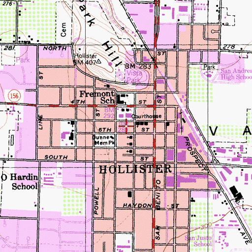 Topographic Map of Hollister United Methodist Church, CA