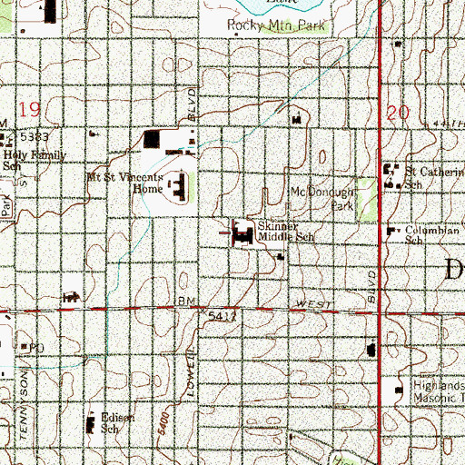 Topographic Map of Skinner Middle School, CO