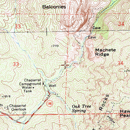 Topographic Map of Balconies Trail, CA