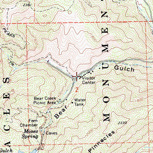 Topographic Map of Bear Gulch Visitor Center, CA