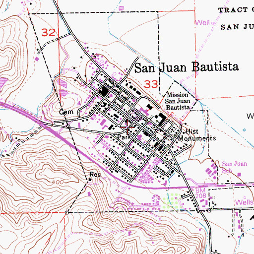Topographic Map of Bluebird Hotel, CA