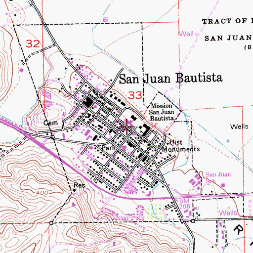 Topographic Map of San Juan Bautista Historic District, CA