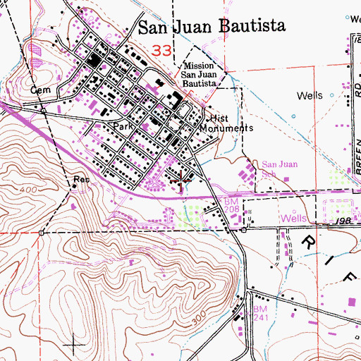 Topographic Map of San Juan Bautista Post Office, CA