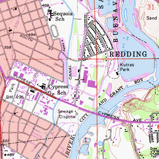 Topographic Map of Cypress Square Shopping Center, CA