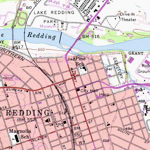 Topographic Map of Pine Street School Shopping Center, CA