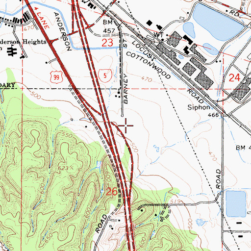 Topographic Map of Shasta Factory Outlet Shopping Center, CA