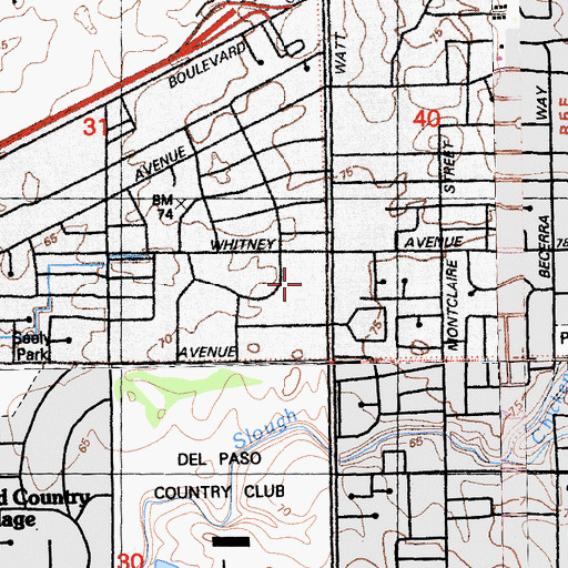 Topographic Map of Arcade Square Shopping Center, CA