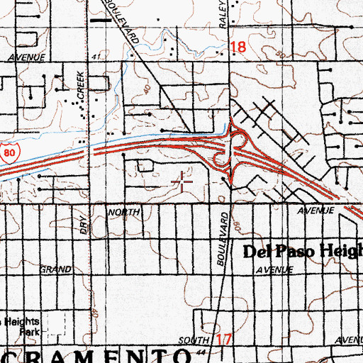 Topographic Map of Del Paso Church of God, CA