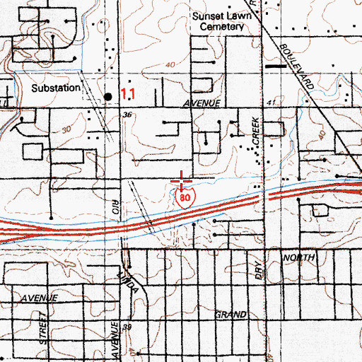 Topographic Map of Mullen Temple Apostolic Church, CA