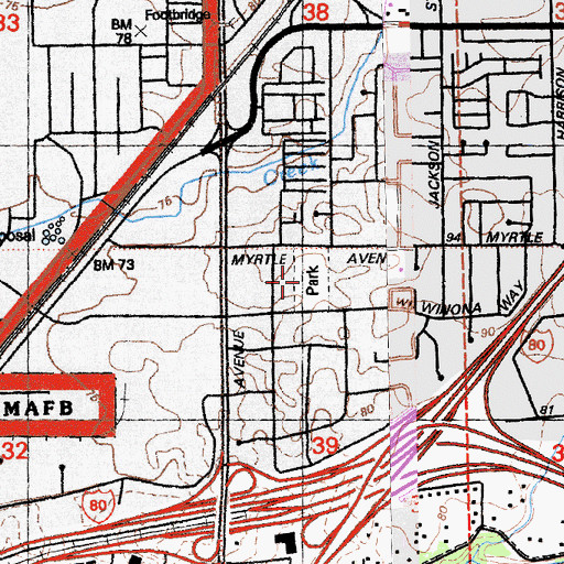 Topographic Map of Oakdale Park, CA