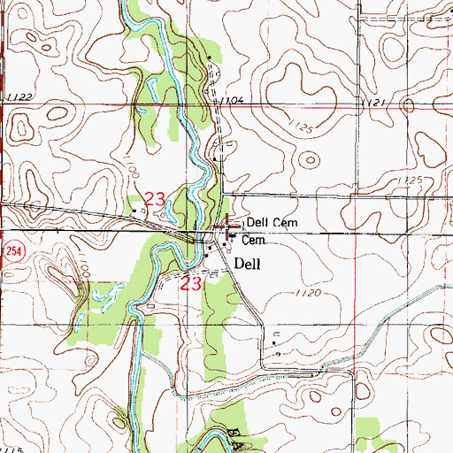 Topographic Map of Dell Cemetery, MN