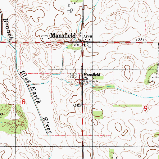 Topographic Map of Mansfield Church, MN