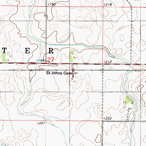 Topographic Map of Saint Johns Cemetery, MN