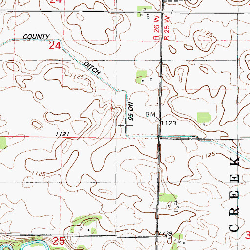 Topographic Map of County Ditch Number Fiftyfive, MN