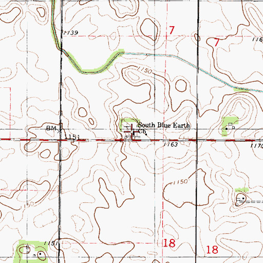 Topographic Map of South Blue Earth Church, MN