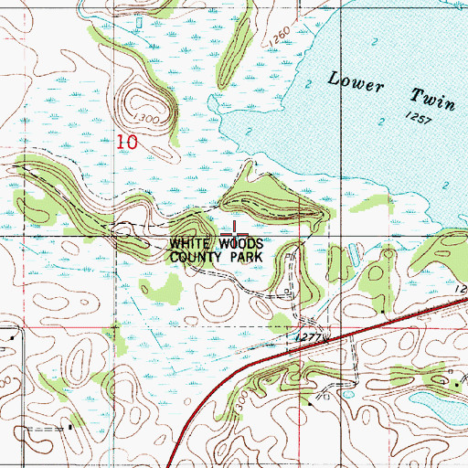 Topographic Map of White Woods County Park, MN