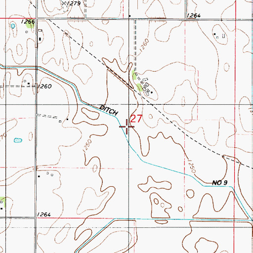Topographic Map of County Ditch Number Nine, MN