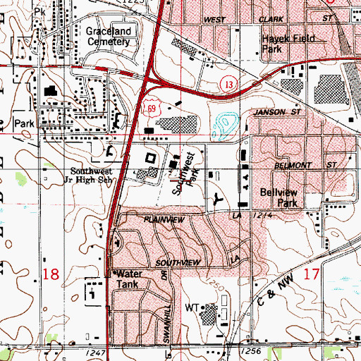 Topographic Map of Southwest Park, MN