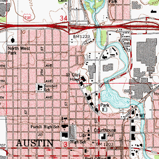 Topographic Map of Mayo Clinic Health System Austin, MN