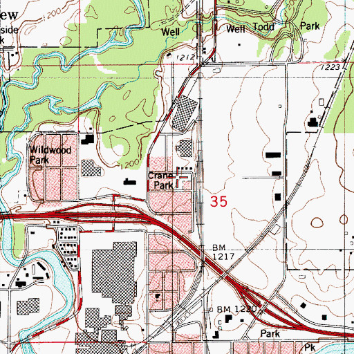 Topographic Map of Crane Park, MN