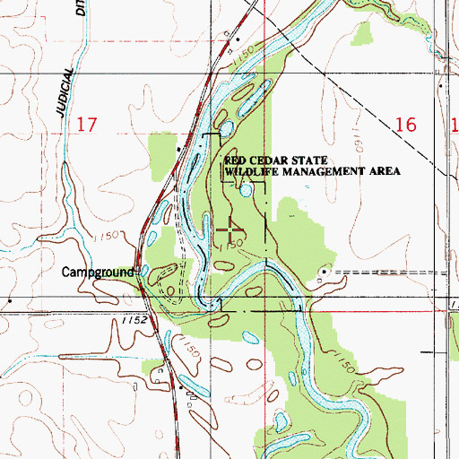 Topographic Map of Red Cedar State Wildlife Management Area, MN