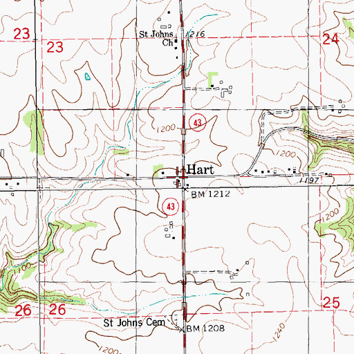 Topographic Map of Hart, MN