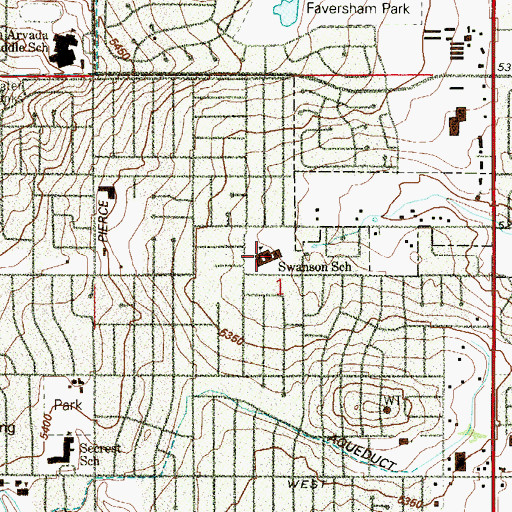Topographic Map of Swanson Elementary School, CO