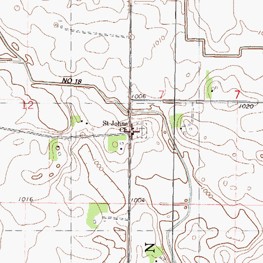 Topographic Map of Saint Johns Church, MN