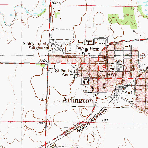 Topographic Map of Saint Pauls Cemetery, MN