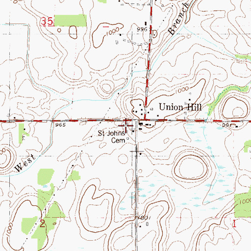 Topographic Map of Saint Johns Cemetery, MN