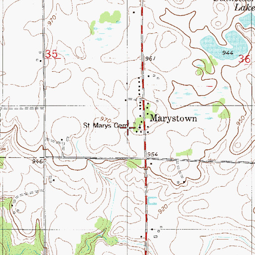 Topographic Map of Saint Mary's Cemetery, MN