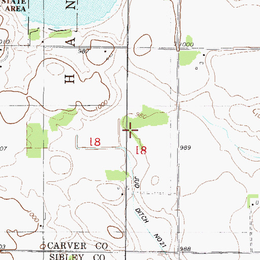 Topographic Map of Judicial Ditch Number Twentyone, MN