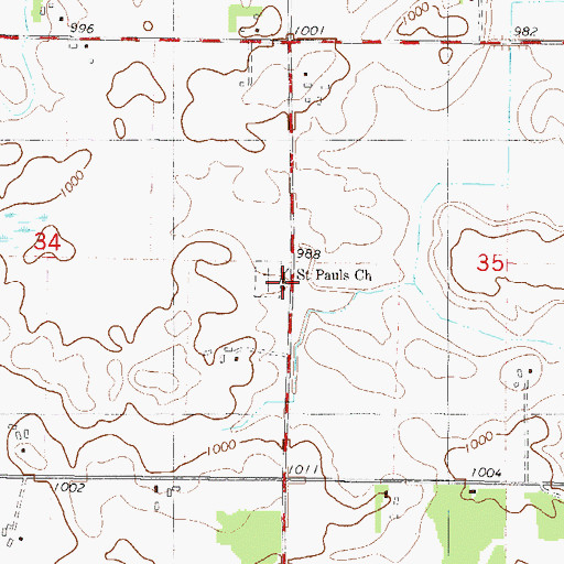 Topographic Map of Saint Pauls Church, MN