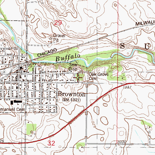 Topographic Map of Oak Grove Cemetery, MN