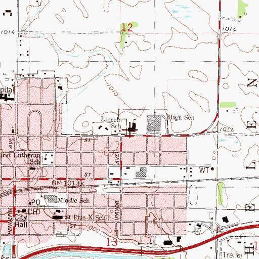 Topographic Map of Lincoln Junior High School, MN