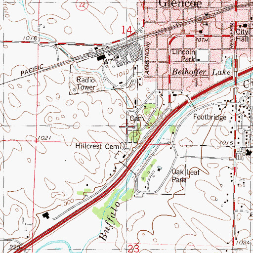 Topographic Map of Hillcrest Cemetery, MN