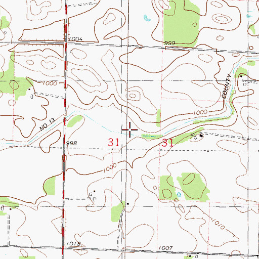 Topographic Map of County Ditch Number Thirteen, MN