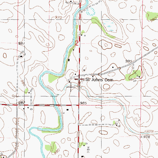 Topographic Map of Saint Johns Cemetery, MN