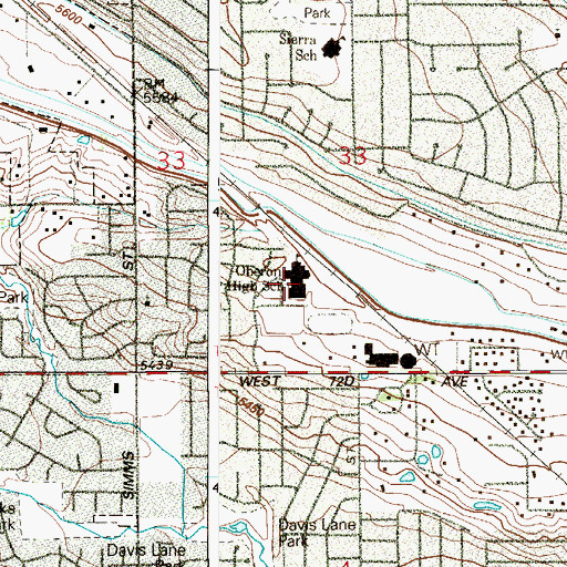 Topographic Map of Oberon Middle School, CO