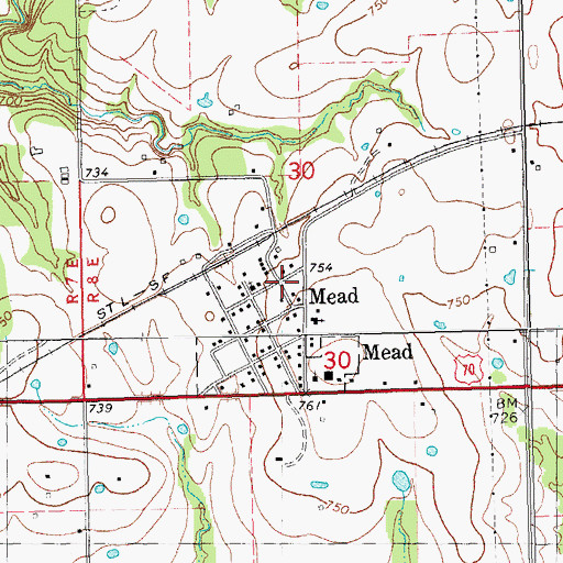 Topographic Map of Mead Post Office, OK